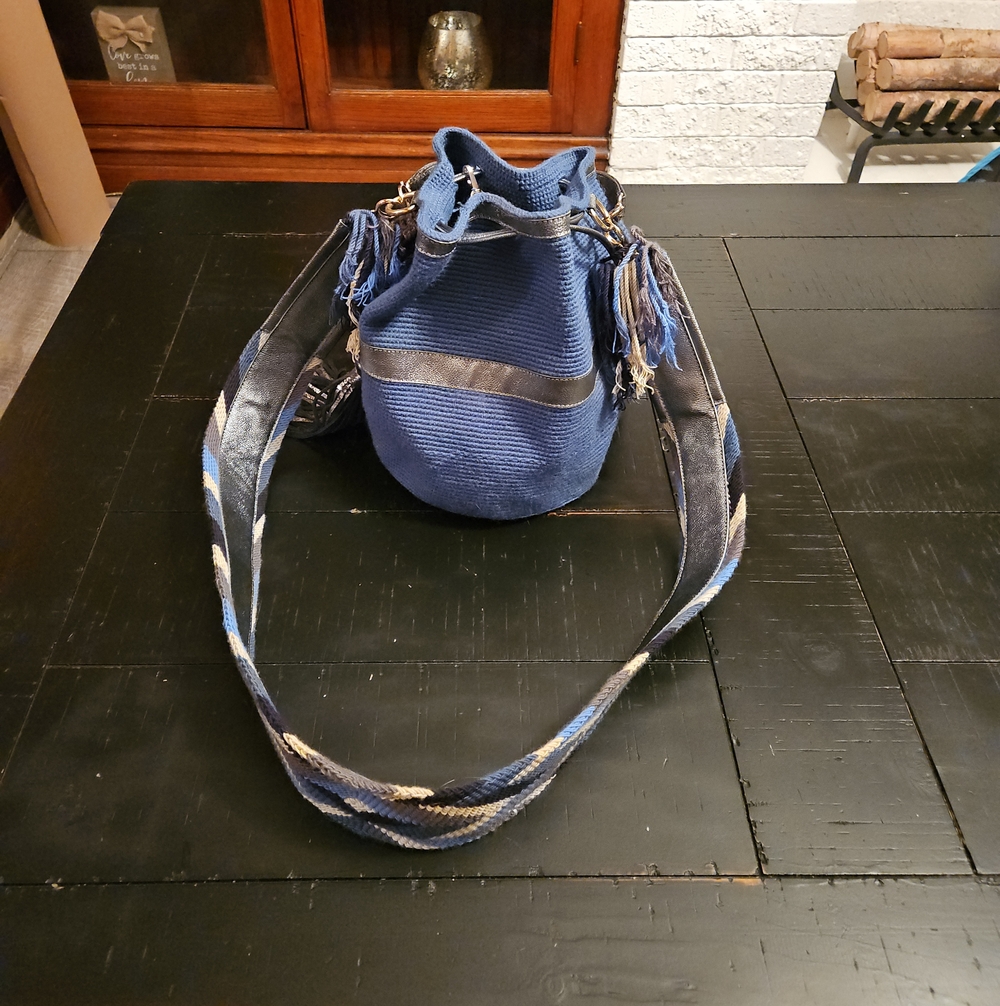 Blue And Silver Boho Bucket Bag